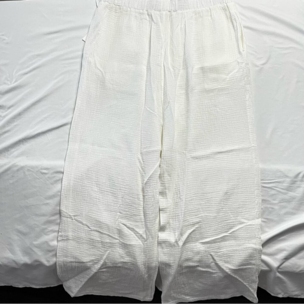 C by One White Cotton Gauze Wide Leg Pants Plus Size 3X